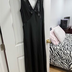 Peppermayo Black Satin-Trim V-Neck Maxi Dress